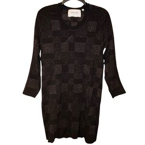 Georges Rech Paris Black Metallic‎ Check Sweater Dress Knit Shift Large Glam